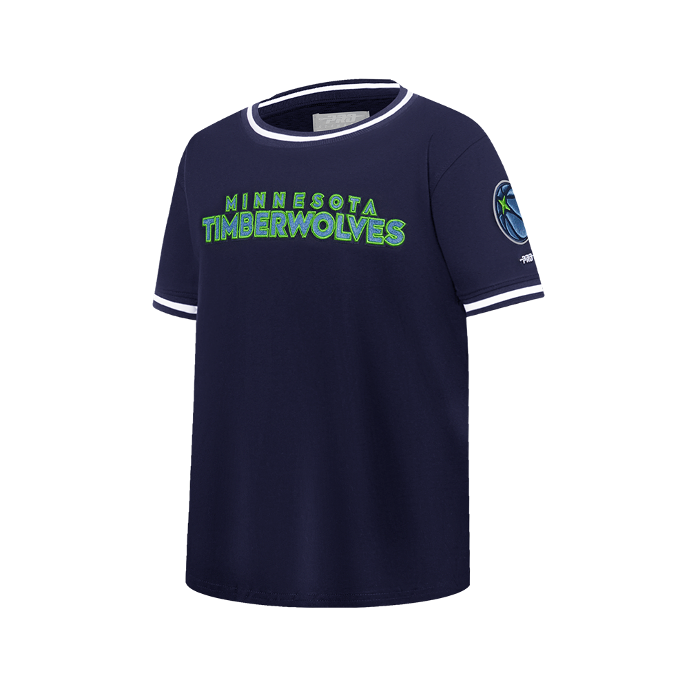 NBA MINNESOTA TIMBERWOLVES CLASSIC BIG BOY'S SHORT SLEEVE STRIPED RIB TEE (MIDNIGHT NAVY)