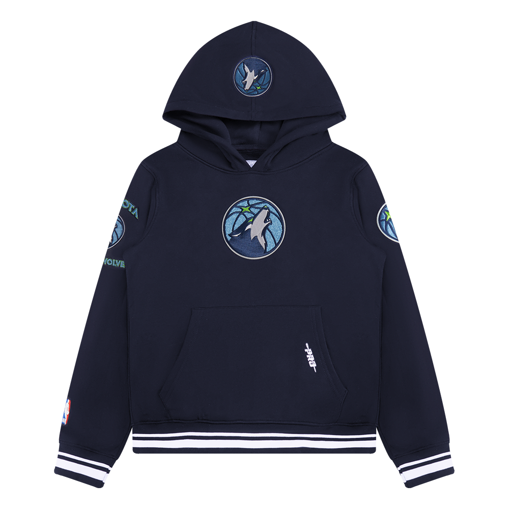 NBA MINNESOTA TIMBERWOLVES RETRO CLASSIC BIG BOY'S RIB FLEECE PULLOVER HOODIE (MIDNIGHT NAVY)