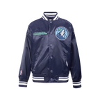 NBA MINNESOTA TIMBERWOLVES RETRO CLASSIC BLOUSON EN SATIN À BORDS CÔTELÉS POUR GARÇON JUNIOR (MARINE MINUIT)