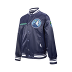 NBA MINNESOTA TIMBERWOLVES RETRO CLASSIC BLOUSON EN SATIN À BORDS CÔTELÉS POUR GARÇON JUNIOR (MARINE MINUIT)