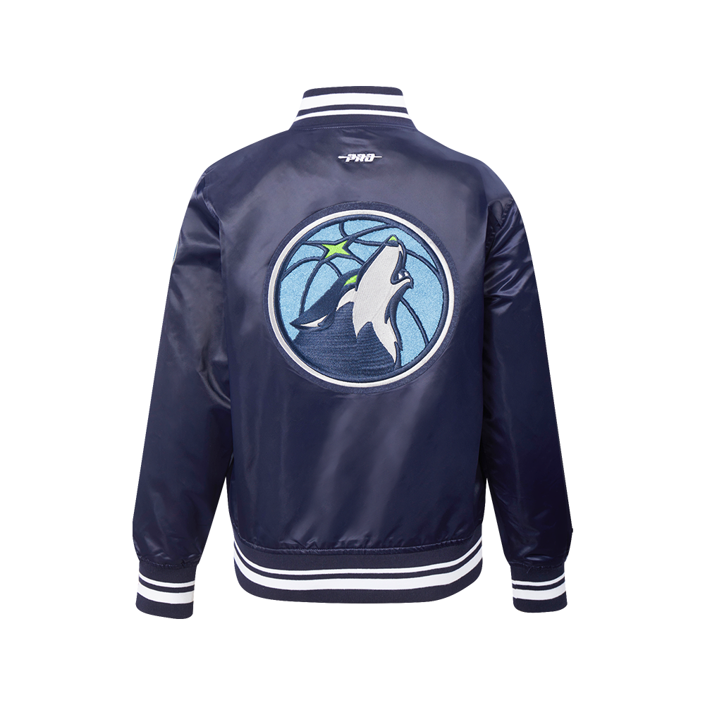 NBA MINNESOTA TIMBERWOLVES RETRO CLASSIC BLOUSON EN SATIN À BORDS CÔTELÉS POUR GARÇON JUNIOR (MARINE MINUIT)