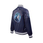 NBA MINNESOTA TIMBERWOLVES RETRO CLASSIC BLOUSON EN SATIN À BORDS CÔTELÉS POUR GARÇON JUNIOR (MARINE MINUIT)