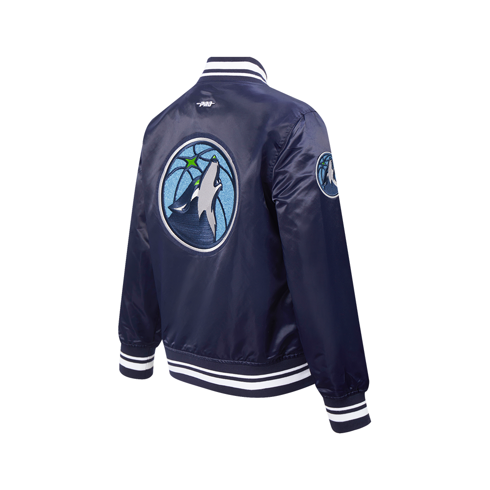 NBA MINNESOTA TIMBERWOLVES RETRO CLASSIC BLOUSON EN SATIN À BORDS CÔTELÉS POUR GARÇON JUNIOR (MARINE MINUIT)