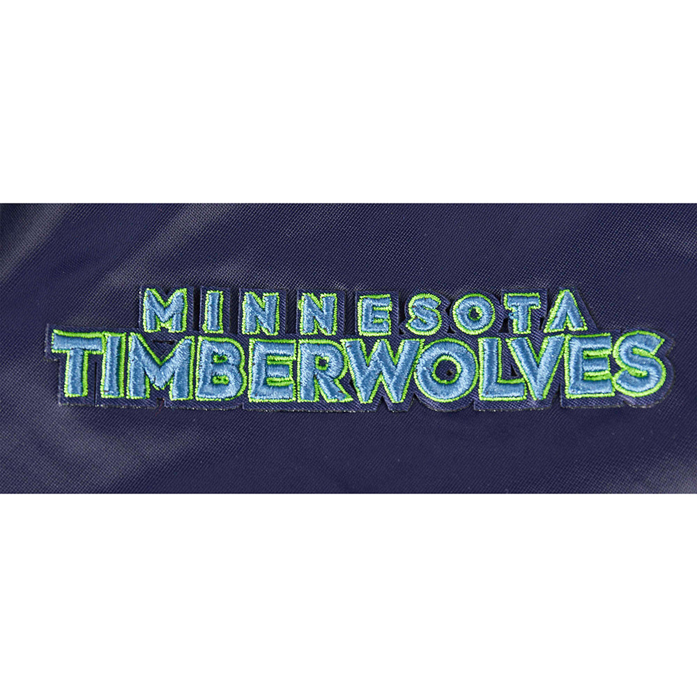 NBA MINNESOTA TIMBERWOLVES RETRO CLASSIC BLOUSON EN SATIN À BORDS CÔTELÉS POUR GARÇON JUNIOR (MARINE MINUIT)