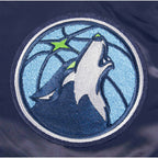 NBA MINNESOTA TIMBERWOLVES RETRO CLASSIC BLOUSON EN SATIN À BORDS CÔTELÉS POUR GARÇON JUNIOR (MARINE MINUIT)