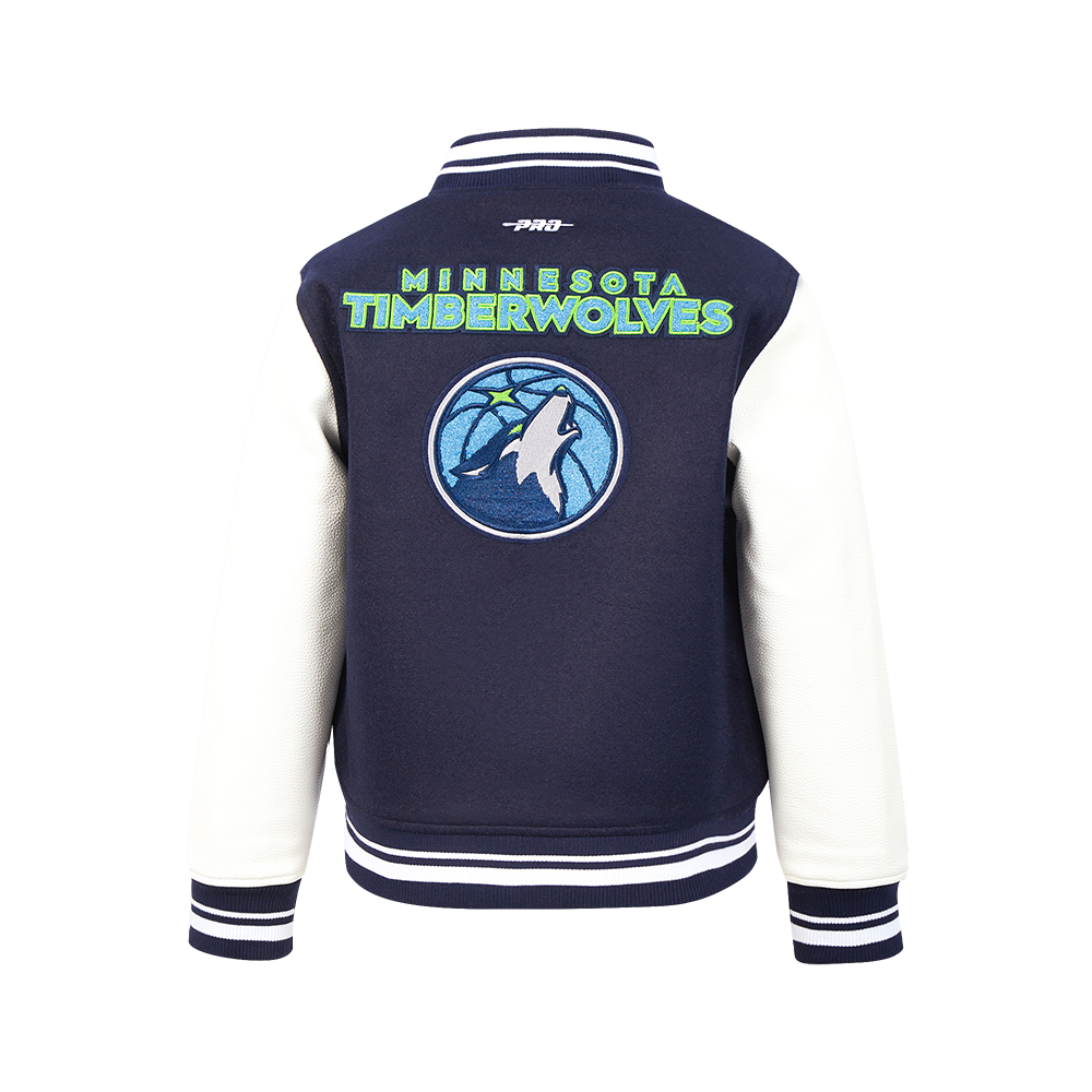 NBA MINNESOTA TIMBERWOLVES RETRO CLASSICS BLOUSON COLLÉGIAL POUR GARÇON JUNIOR (MARINE MINUIT/BLANC)