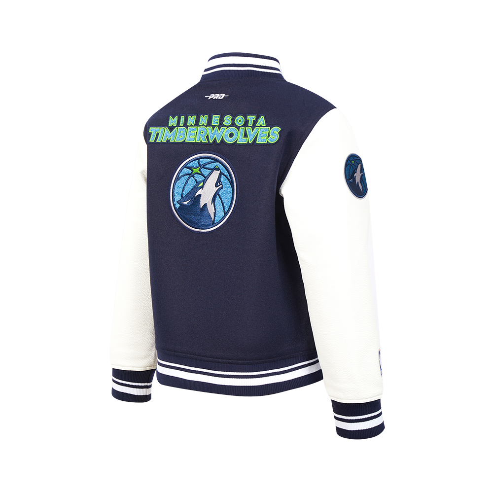 NBA MINNESOTA TIMBERWOLVES RETRO CLASSICS BLOUSON COLLÉGIAL POUR GARÇON JUNIOR (MARINE MINUIT/BLANC)