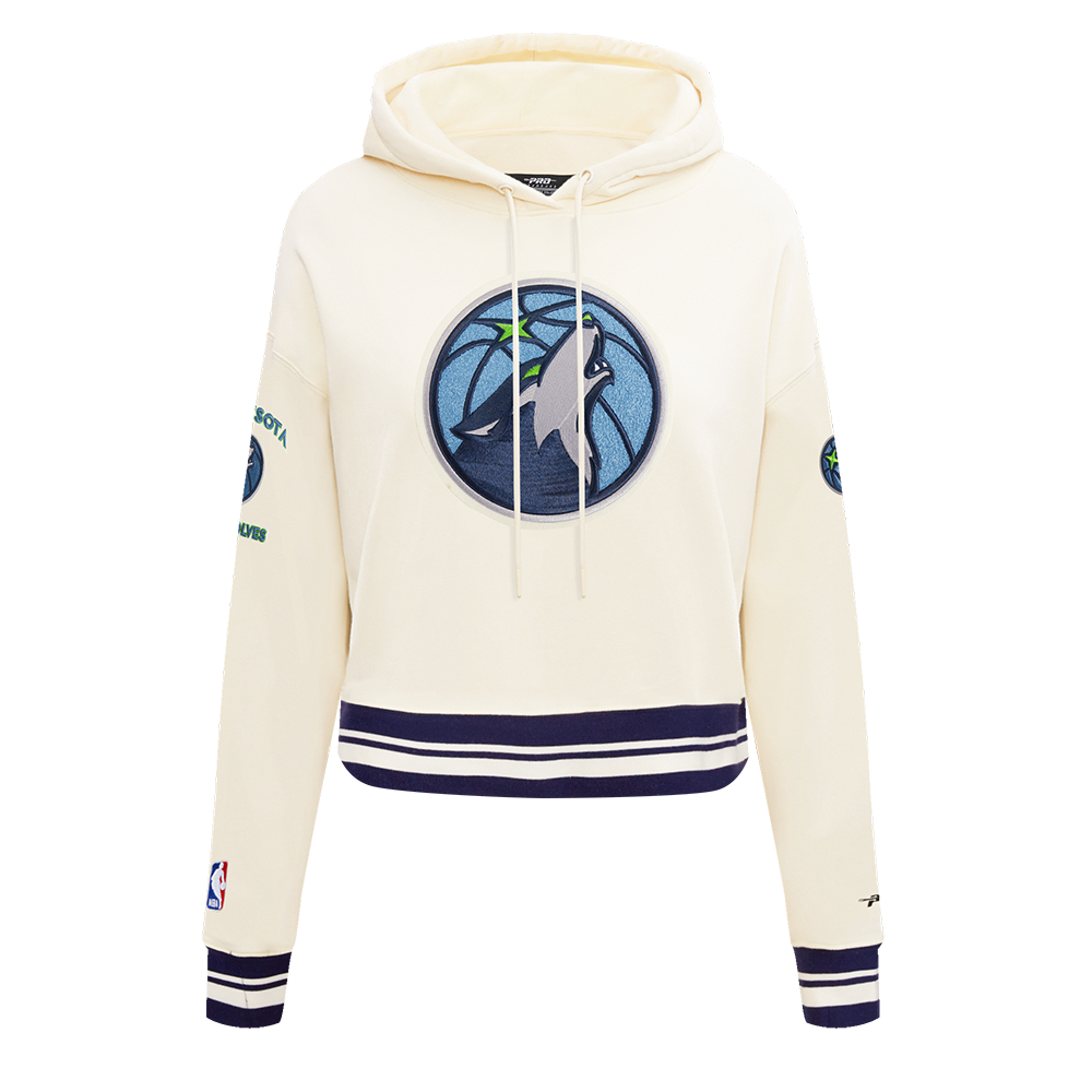 NBA MINNESOTA TIMBERWOLVES RETRO CLASSIC CHANDAIL À CAPUCHON ÉCOURTÉ CÔTELÉ EN MOLLETON POUR FEMME (COQUILLE D'ŒUF/MARINE MINUIT)