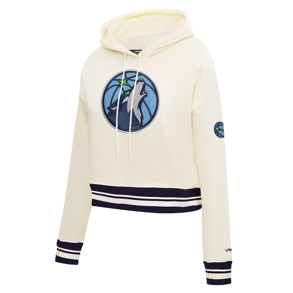 NBA MINNESOTA TIMBERWOLVES RETRO CLASSIC WOMEN'S RIB CROPPED FLC PO HOODIE (EGGSHELL/ MIDNIGHT NAVY)