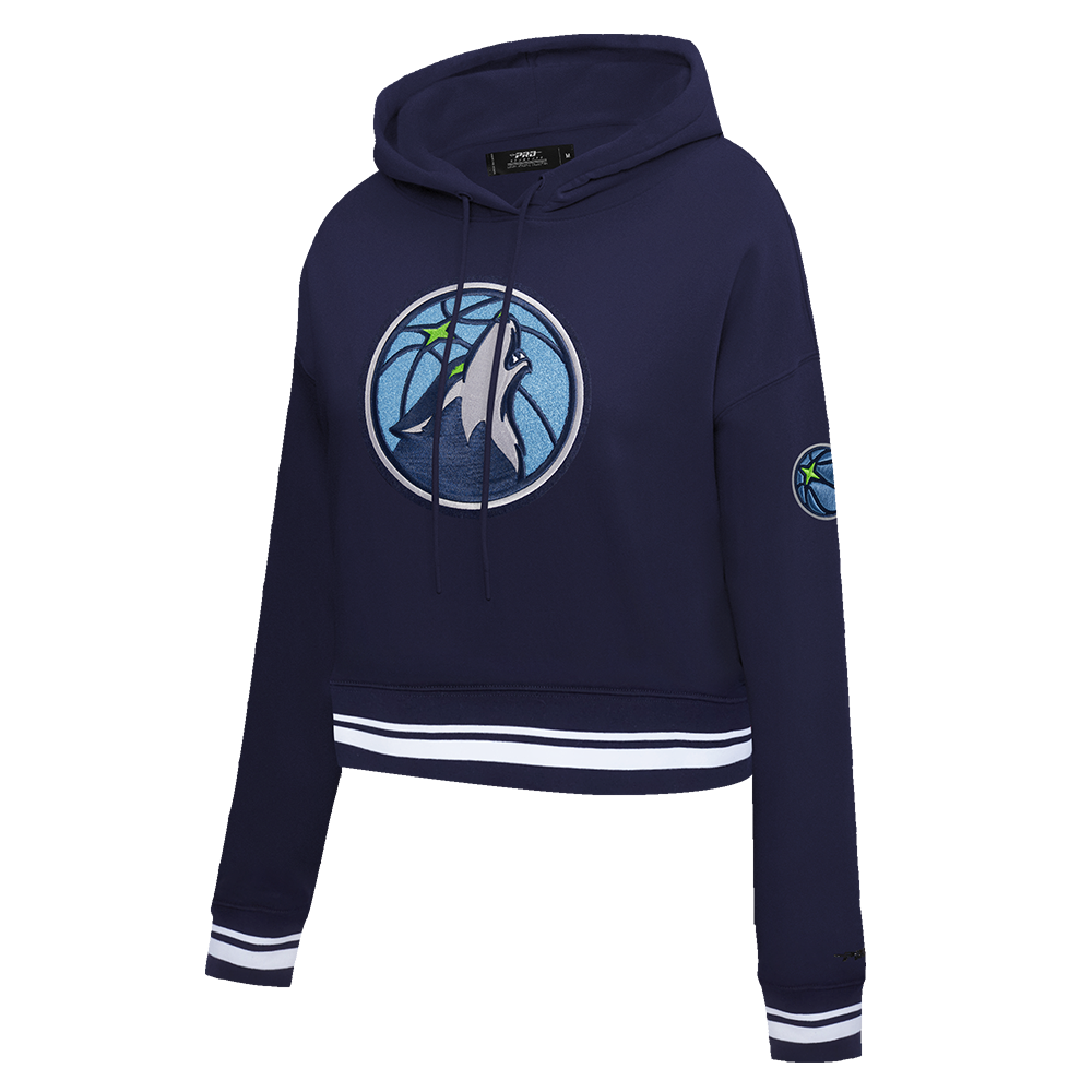 NBA MINNESOTA TIMBERWOLVES RETRO CLASSIC WOMEN'S RIB CROPPED FLC PO HOODIE (MIDNIGHT NAVY)