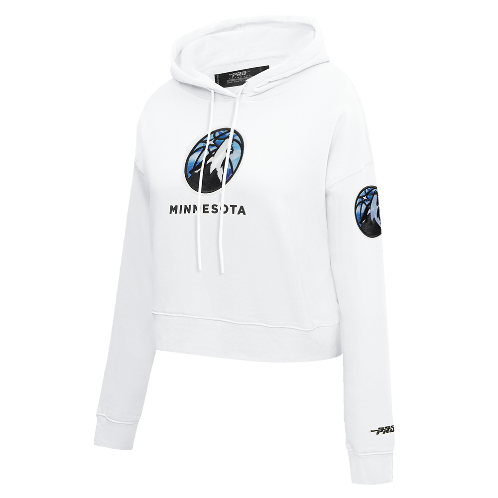 NBA MINNESOTA TIMBERWOLVES CITY EDITION 24-25 WOMEN'S FLEECE CROPPED PULLOVER HOODIE (WHITE)