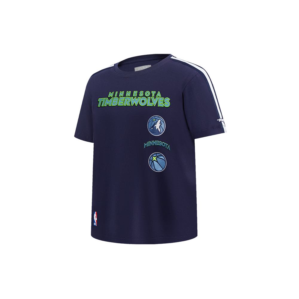 NBA MINNESOTA TIMBERWOLVES RETRO CLASSIC T-SHIRT À BANDES À MANCHES COURTES POUR GARÇON ENFANT (MARINE MINUIT)