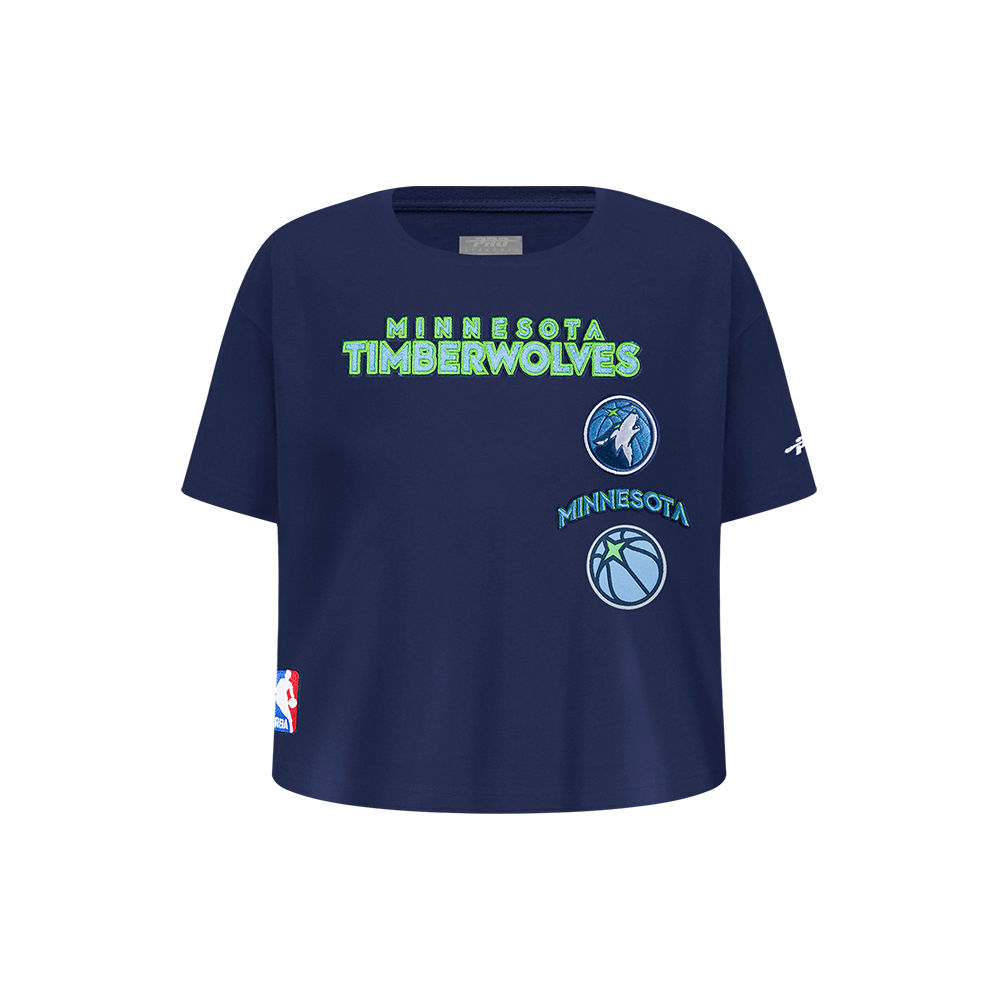 NBA MINNESOTA TIMBERWOLVES RETRO CLASSIC T-SHIRT À COUPE CARRÉE À MANCHES COURTES POUR FILLE ENFANT (MARINE MINUIT)