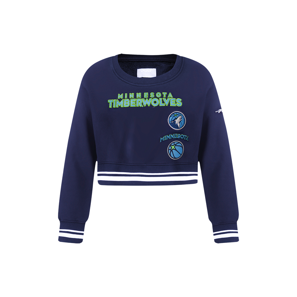 NBA MINNESOTA TIMBERWOLVES RETRO CLASSIC LITTLE GIRL'S RIB FLEECE CREWNECK (MIDNIGHT NAVY)