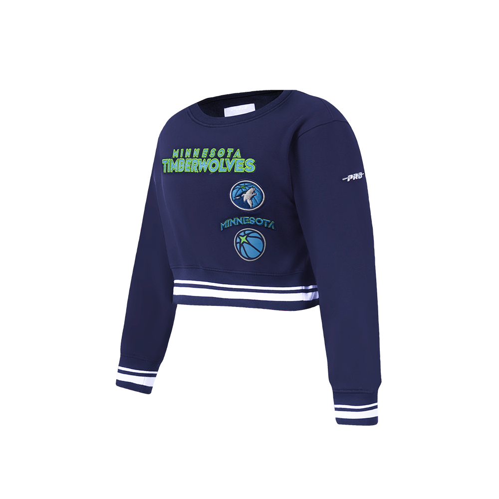 NBA MINNESOTA TIMBERWOLVES RETRO CLASSIC LITTLE GIRL'S RIB FLEECE CREWNECK (MIDNIGHT NAVY)