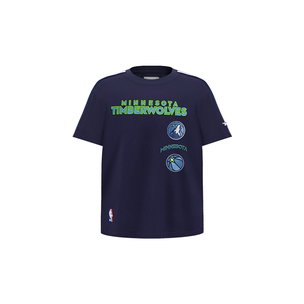 NBA MINNESOTA TIMBERWOLVES RETRO CLASSIC T-SHIRT À BANDES À MANCHES COURTES POUR GARÇON BAMBIN (MARINE MINUIT)
