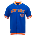 NBA NEW YORK KNICKS CLASSIC BLOUSON PRO EN MAILLE DOUBLE À MANCHES COURTES POUR HOMME (BLEU ROYAL/ORANGE)