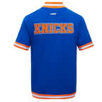 NBA NEW YORK KNICKS CLASSIC BLOUSON PRO EN MAILLE DOUBLE À MANCHES COURTES POUR HOMME (BLEU ROYAL/ORANGE)