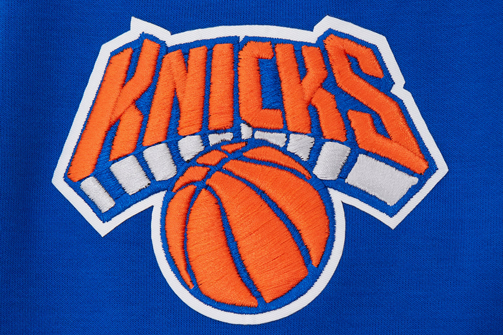 NBA NEW YORK KNICKS CLASSIC BLOUSON PRO EN MAILLE DOUBLE À MANCHES COURTES POUR HOMME (BLEU ROYAL/ORANGE)