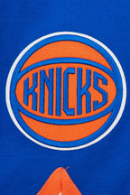 NBA NEW YORK KNICKS CLASSIC BLOUSON PRO EN MAILLE DOUBLE À MANCHES COURTES POUR HOMME (BLEU ROYAL/ORANGE)