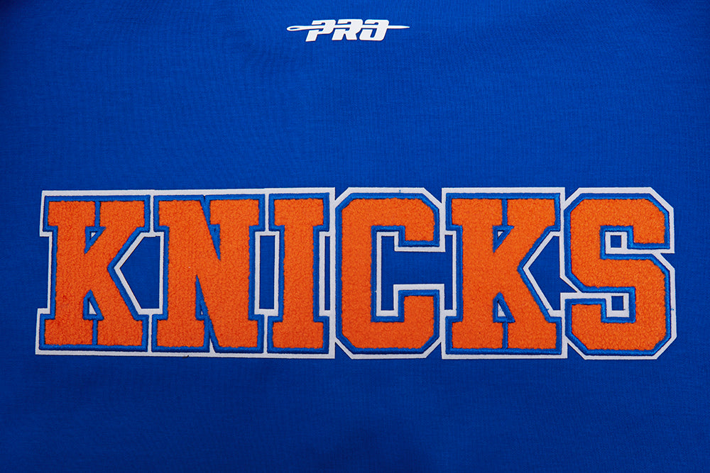 NBA NEW YORK KNICKS CLASSIC BLOUSON PRO EN MAILLE DOUBLE À MANCHES COURTES POUR HOMME (BLEU ROYAL/ORANGE)