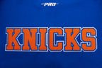 NBA NEW YORK KNICKS CLASSIC BLOUSON PRO EN MAILLE DOUBLE À MANCHES COURTES POUR HOMME (BLEU ROYAL/ORANGE)