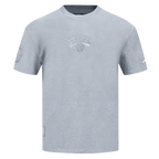 NBA NEW YORK KNICKS REVERSE FRENCH TERRY MEN'S COTTON JERSEY DROP SHOULDER TEE (DARK HEATHER GRAY)
