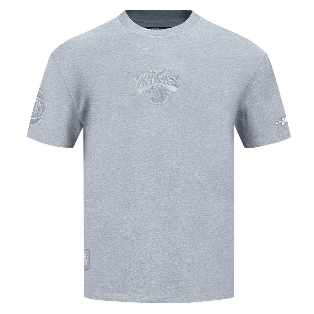 NBA NEW YORK KNICKS REVERSE FRENCH TERRY MEN'S COTTON JERSEY DROP SHOULDER TEE (DARK HEATHER GRAY)