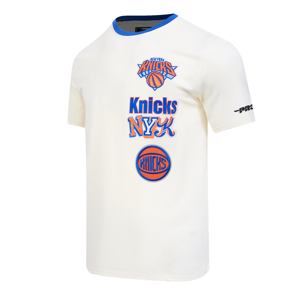 NBA NEW YORK KNICKS RETRO CASCADE MEN'S RINGER TEE (EGGSHELL/ROYAL BLUE)