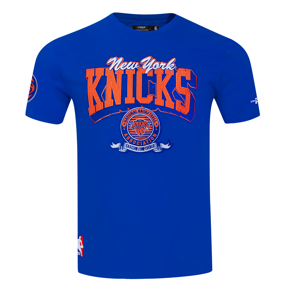NBA NEW YORK KNICKS TEAM BADGE T-SHIRT EN JERSEY SIMPLE POUR HOMME (BLEU ROYAL)
