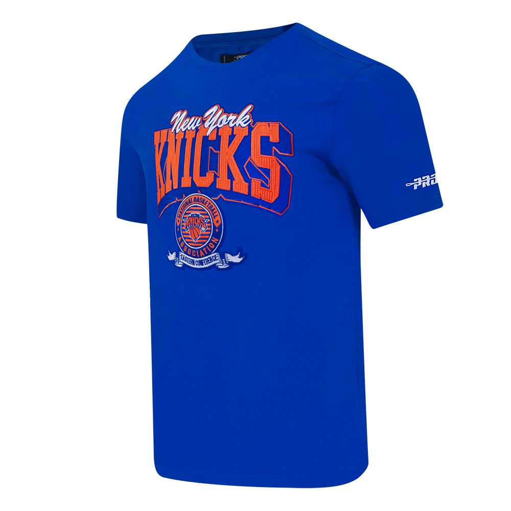 NBA NEW YORK KNICKS TEAM BADGE T-SHIRT EN JERSEY SIMPLE POUR HOMME (BLEU ROYAL)
