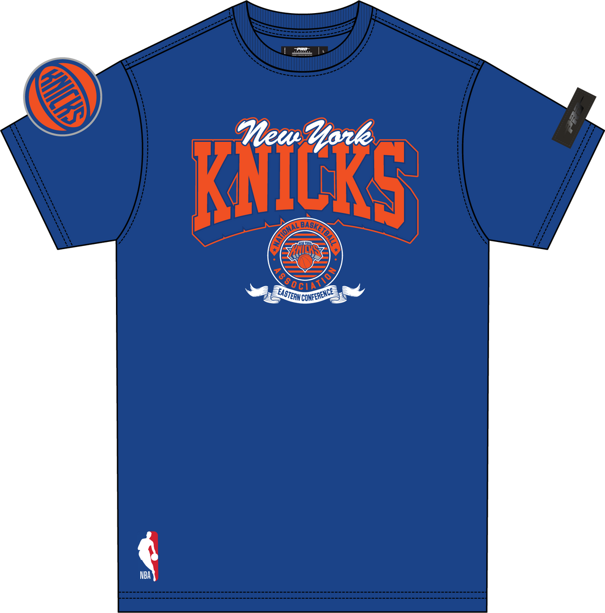 NBA NEW YORK KNICKS TEAM BADGE T-SHIRT EN JERSEY SIMPLE POUR HOMME (BLEU ROYAL)