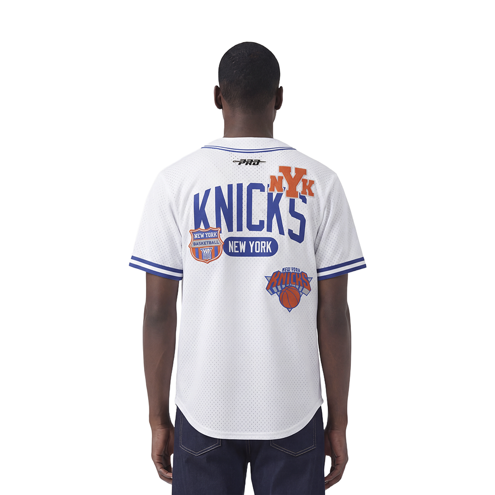 NBA NEW YORK KNICKS LETTERMAN MEN'S BUTTON DOWN MESH TOP (WHITE/ROYAL BLUE)