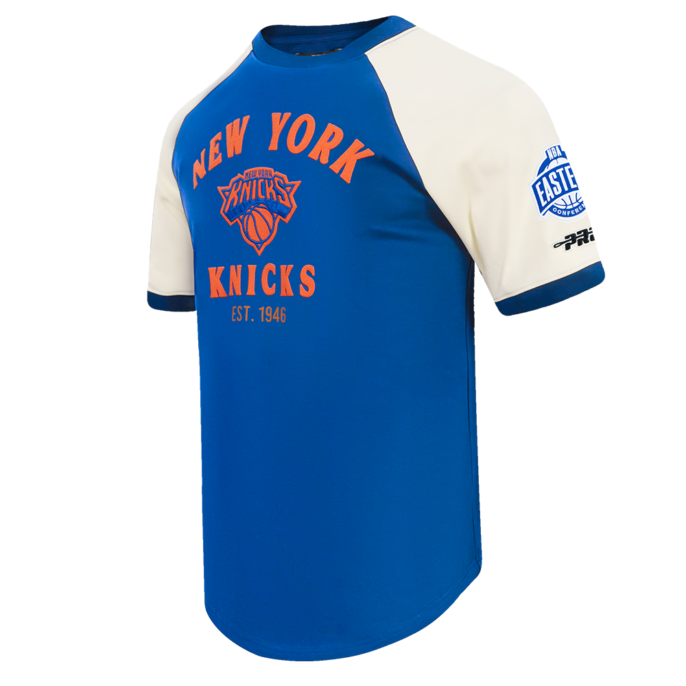 NBA NEW YORK KNICKS FIRST TEAM MEN'S RAGLAN TEE (EGGSHELL/ROYAL BLUE)