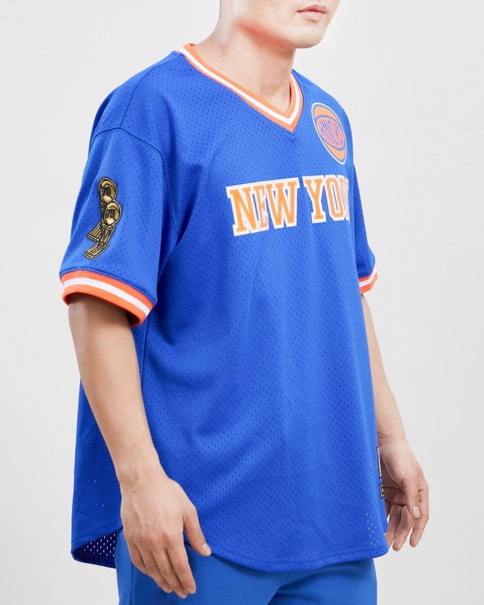 Maillot NBA New York Knicks en maille avec logo pour homme (bleu roi)