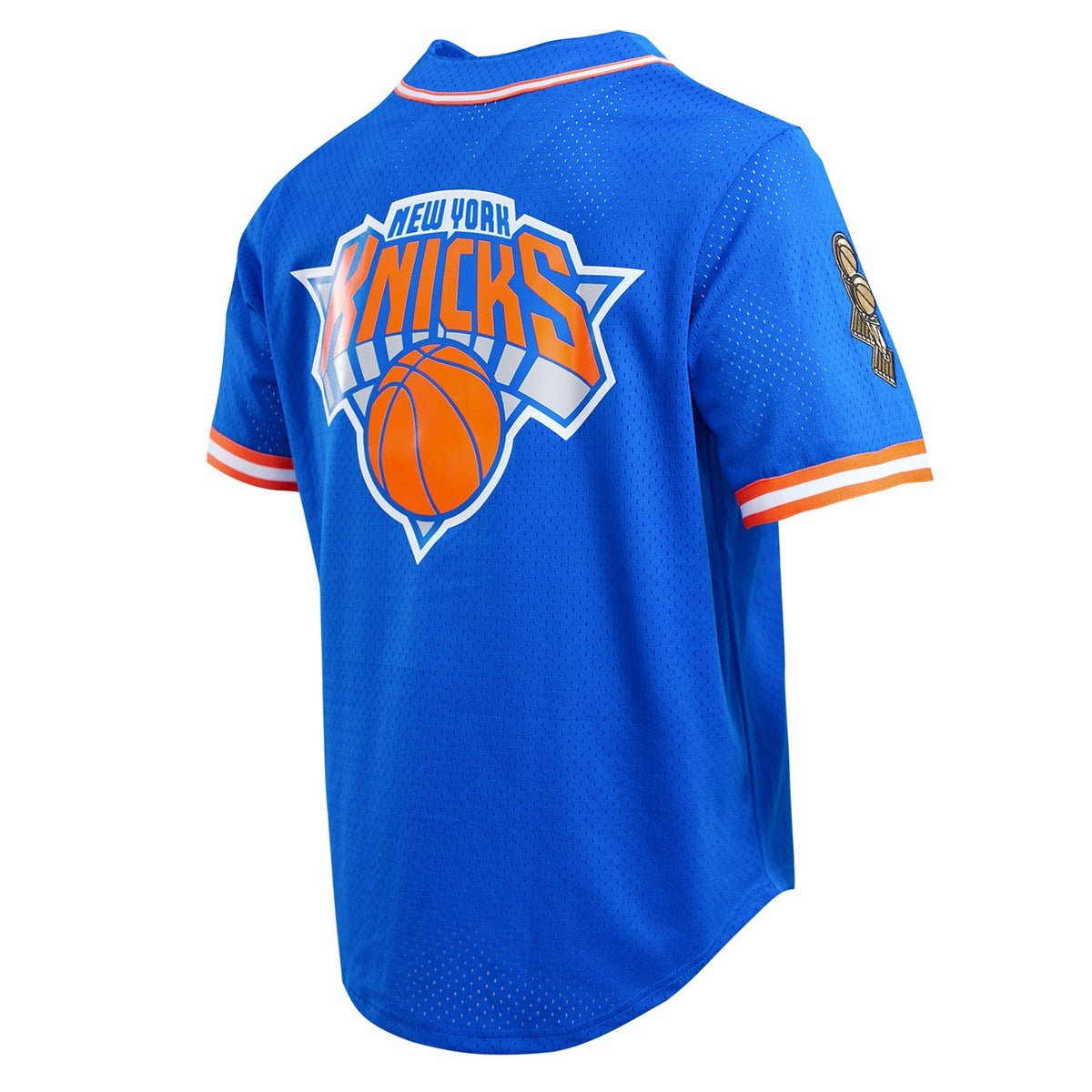 NBA NEW YORK KNICKS LOGO MEN'S MESH BUTTON DOWN JERSEY (ROYAL BLUE)