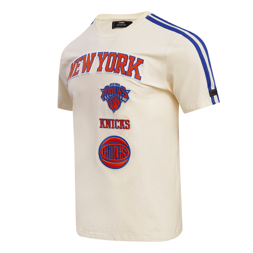 NBA NEW YORK KNICKS RETRO CLASSIC MEN'S STRIPED TEE (EGGSHELL/ ROYAL BLUE)
