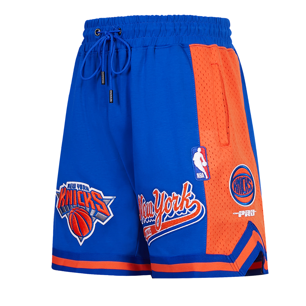 NBA NEW YORK KNICKS SCRIPT TAIL MEN'S DOUBLE KNIT 2.0 SHORT (ROYAL BLUE/ORANGE)