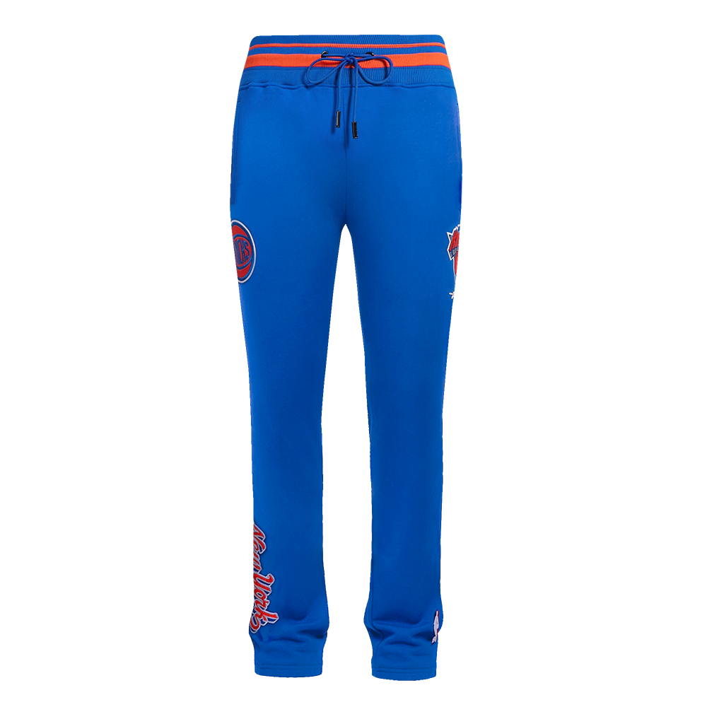 NBA NEW YORK KNICKS SCRIPT TAIL PANTALON OUATÉ EN MOLLETON CÔTELÉ POUR HOMME (BLEU ROYAL/ORANGE/BLEU ROYAL)