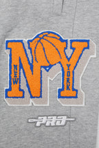 NBA NEW YORK KNICKS PANTALON OUATÉ MASHUP CÔTELÉ POUR HOMME (GRIS CHINÉ/BLEU ROYAL/ORANGE)