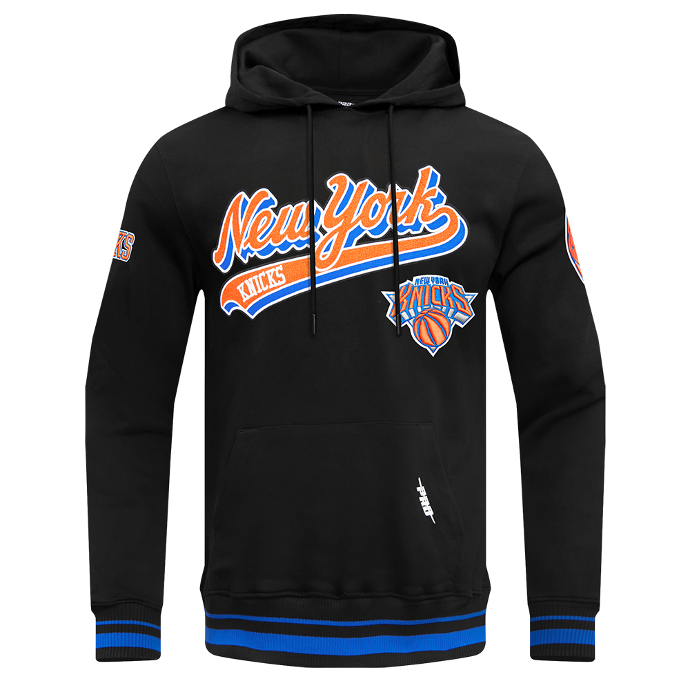 NBA NEW YORK KNICKS SCRIPT TAIL CHANDAIL À CAPUCHON EN MOLLETON CÔTELÉ POUR HOMME (NOIR/BLEU ROYAL/NOIR)