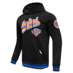 NBA NEW YORK KNICKS SCRIPT TAIL CHANDAIL À CAPUCHON EN MOLLETON CÔTELÉ POUR HOMME (NOIR/BLEU ROYAL/NOIR)