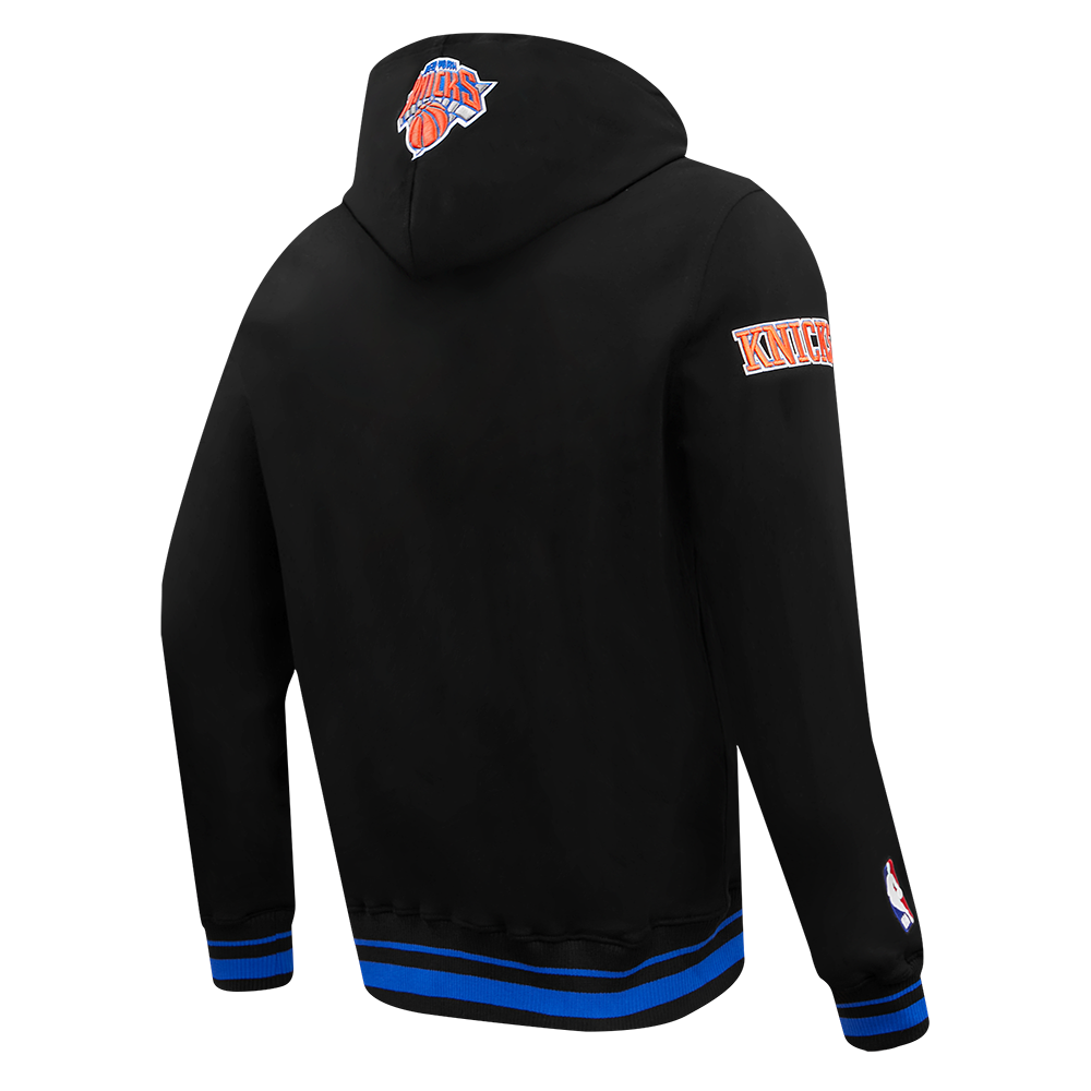 NBA NEW YORK KNICKS SCRIPT TAIL CHANDAIL À CAPUCHON EN MOLLETON CÔTELÉ POUR HOMME (NOIR/BLEU ROYAL/NOIR)