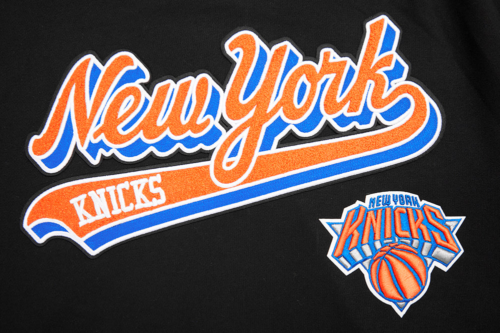 NBA NEW YORK KNICKS SCRIPT TAIL CHANDAIL À CAPUCHON EN MOLLETON CÔTELÉ POUR HOMME (NOIR/BLEU ROYAL/NOIR)