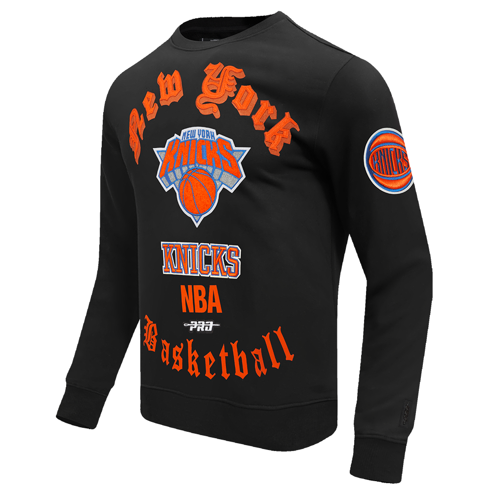 NBA NEW YORK KNICKS OLD ENGLISH MEN'S CREWNECK (BLACK)