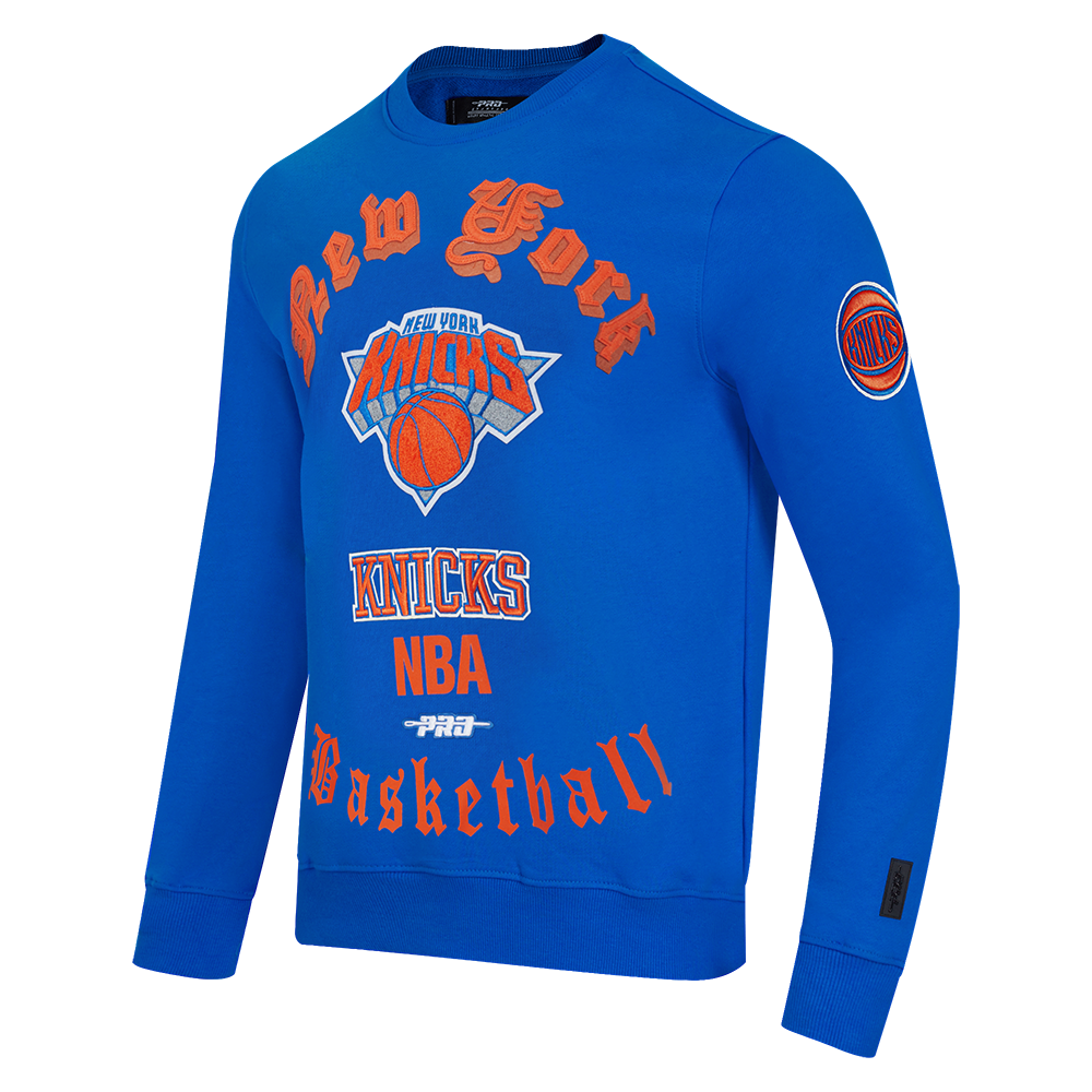 NBA NEW YORK KNICKS OLD ENGLISH MEN'S CREWNECK (ROYAL BLUE)