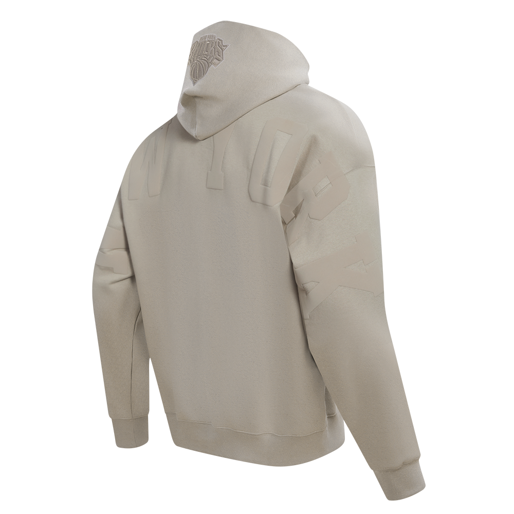 NBA NEW YORK KNICKS WINGSPAN MEN'S DROP SHOULDER FLEECE PULLOVER HOODIE (TAUPE)
