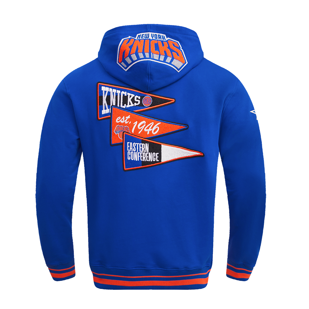 NBA NEW YORK KNICKS TEAM PENNANTS CHANDAIL À CAPUCHON EN MOLLETON CÔTELÉ POUR HOMME (BLEU ROYAL/ORANGE/BLEU ROYAL)
