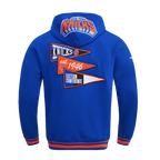 NBA NEW YORK KNICKS TEAM PENNANTS CHANDAIL À CAPUCHON EN MOLLETON CÔTELÉ POUR HOMME (BLEU ROYAL/ORANGE/BLEU ROYAL)