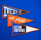 NBA NEW YORK KNICKS TEAM PENNANTS CHANDAIL À CAPUCHON EN MOLLETON CÔTELÉ POUR HOMME (BLEU ROYAL/ORANGE/BLEU ROYAL)